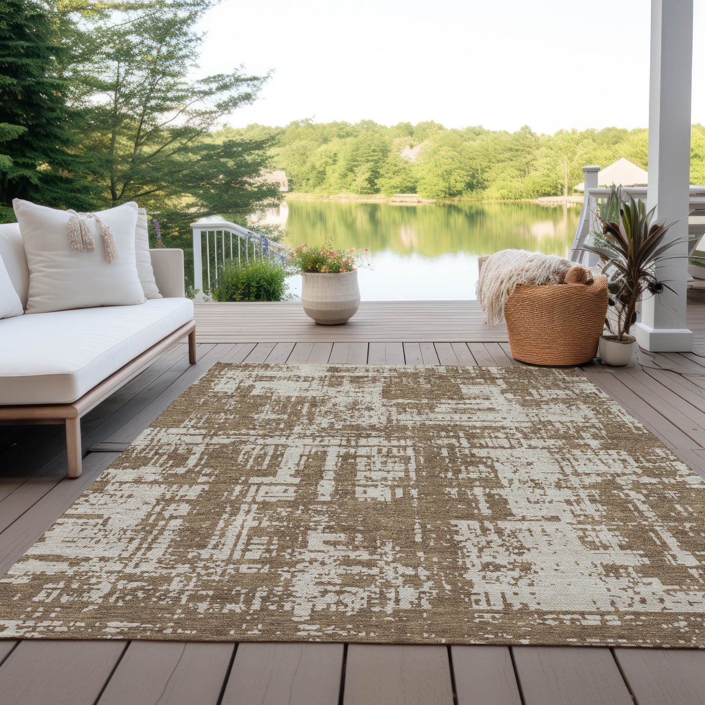 Tabselect Home Line 5' X 8' Brown And Beige Abstract Washable Indoor Outdoor Area Rug