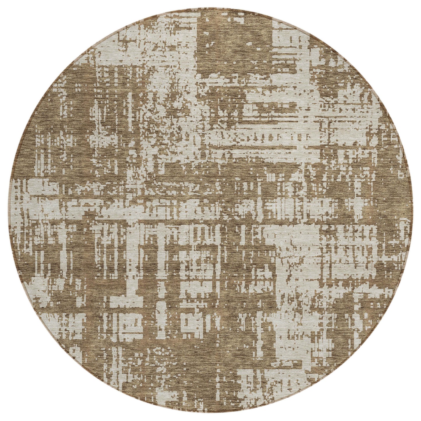 Tabselect Home Line 8' Brown And Beige Round Abstract Washable Indoor Outdoor Area Rug