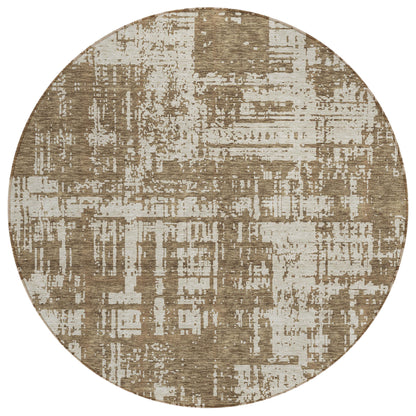 Tabselect Home Line 8' Brown And Beige Round Abstract Washable Indoor Outdoor Area Rug