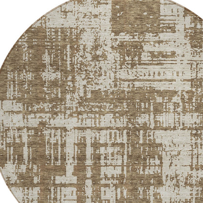 Tabselect Home Line 8' Brown And Beige Round Abstract Washable Indoor Outdoor Area Rug
