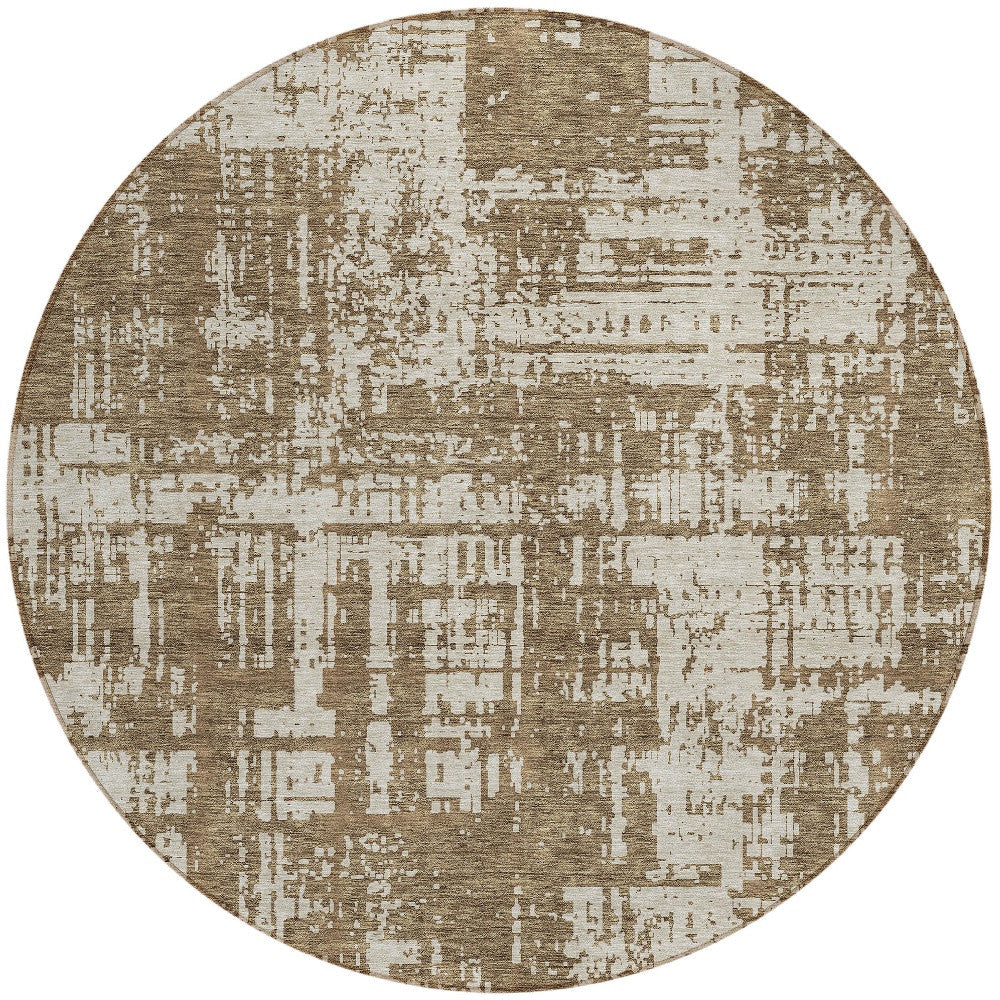 Tabselect Home Line 8' Brown And Beige Round Abstract Washable Indoor Outdoor Area Rug