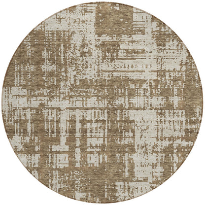 Tabselect Home Line 8' Brown And Beige Round Abstract Washable Indoor Outdoor Area Rug