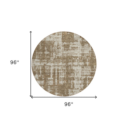 Tabselect Home Line 8' Brown And Beige Round Abstract Washable Indoor Outdoor Area Rug