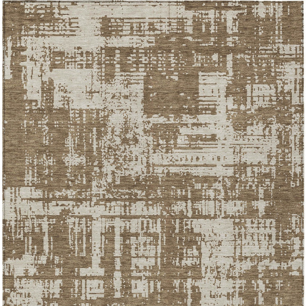 Tabselect Home Line 8' X 10' Brown And Beige Abstract Washable Indoor Outdoor Area Rug