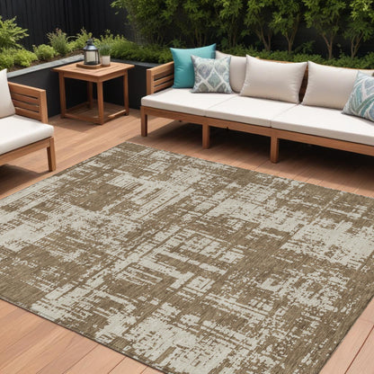 Tabselect Home Line 8' X 10' Brown And Beige Abstract Washable Indoor Outdoor Area Rug