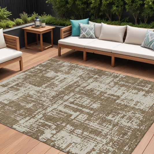 Tabselect Home Line 8' X 10' Brown And Beige Abstract Washable Indoor Outdoor Area Rug