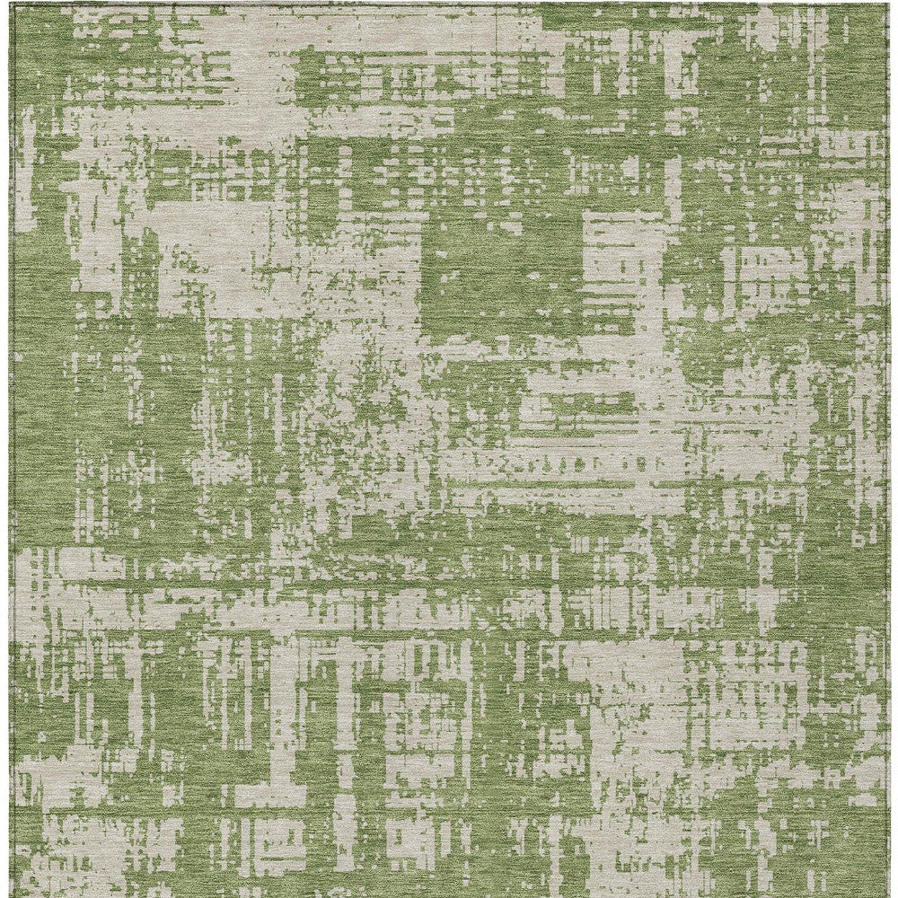 Tabselect Home Line 5' X 8' Green And Beige Abstract Washable Indoor Outdoor Area Rug
