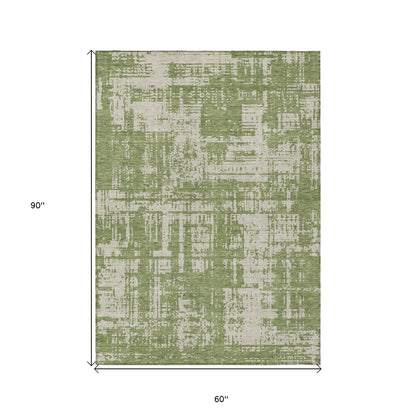 Tabselect Home Line 5' X 8' Green And Beige Abstract Washable Indoor Outdoor Area Rug
