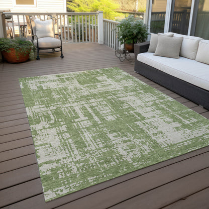 Tabselect Home Line 5' X 8' Green And Beige Abstract Washable Indoor Outdoor Area Rug