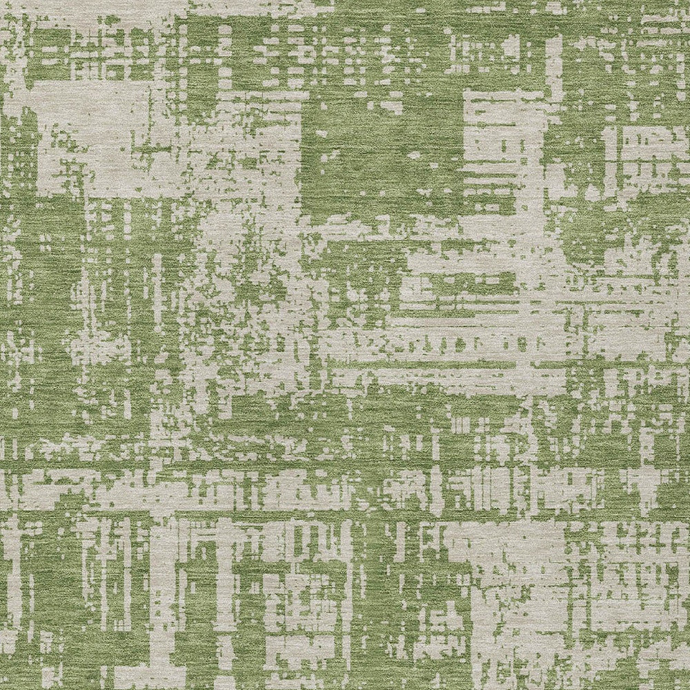 Tabselect Home Line 5' X 8' Green And Beige Abstract Washable Indoor Outdoor Area Rug