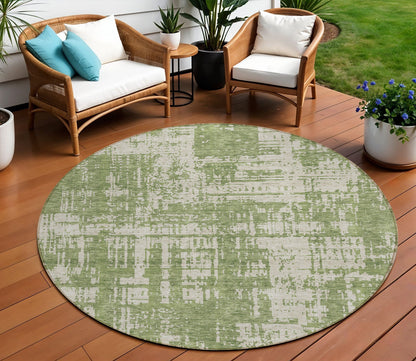 Tabselect Home Line 8' Green And Beige Round Abstract Washable Indoor Outdoor Area Rug