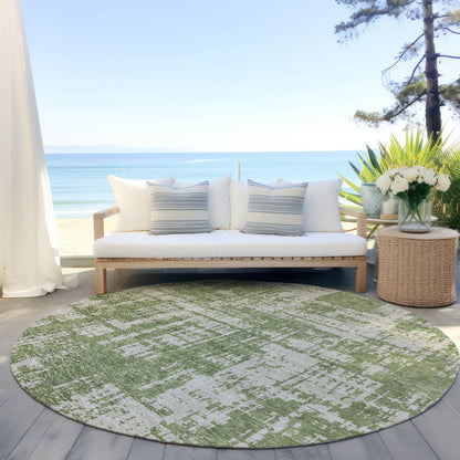 Tabselect Home Line 8' Green And Beige Round Abstract Washable Indoor Outdoor Area Rug