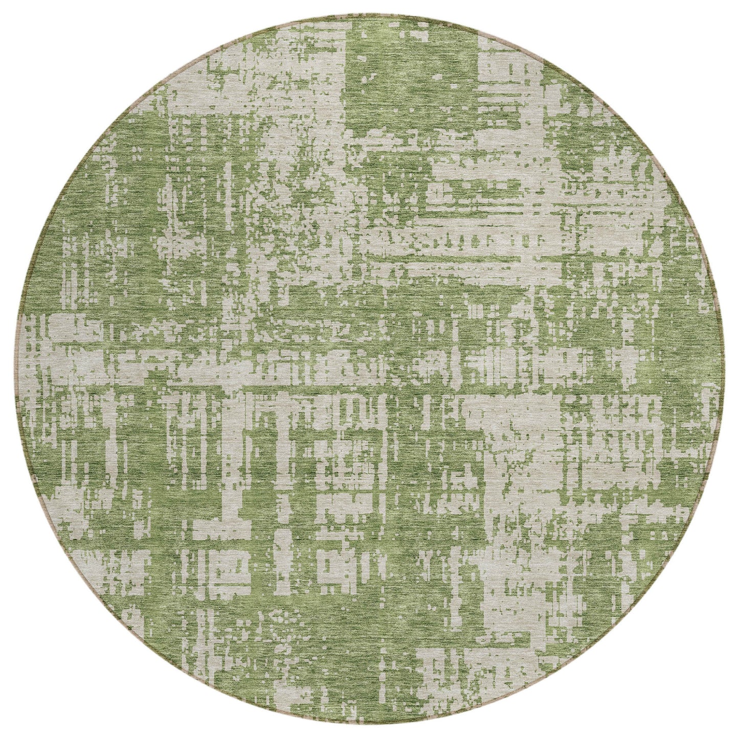 Tabselect Home Line 8' Green And Beige Round Abstract Washable Indoor Outdoor Area Rug