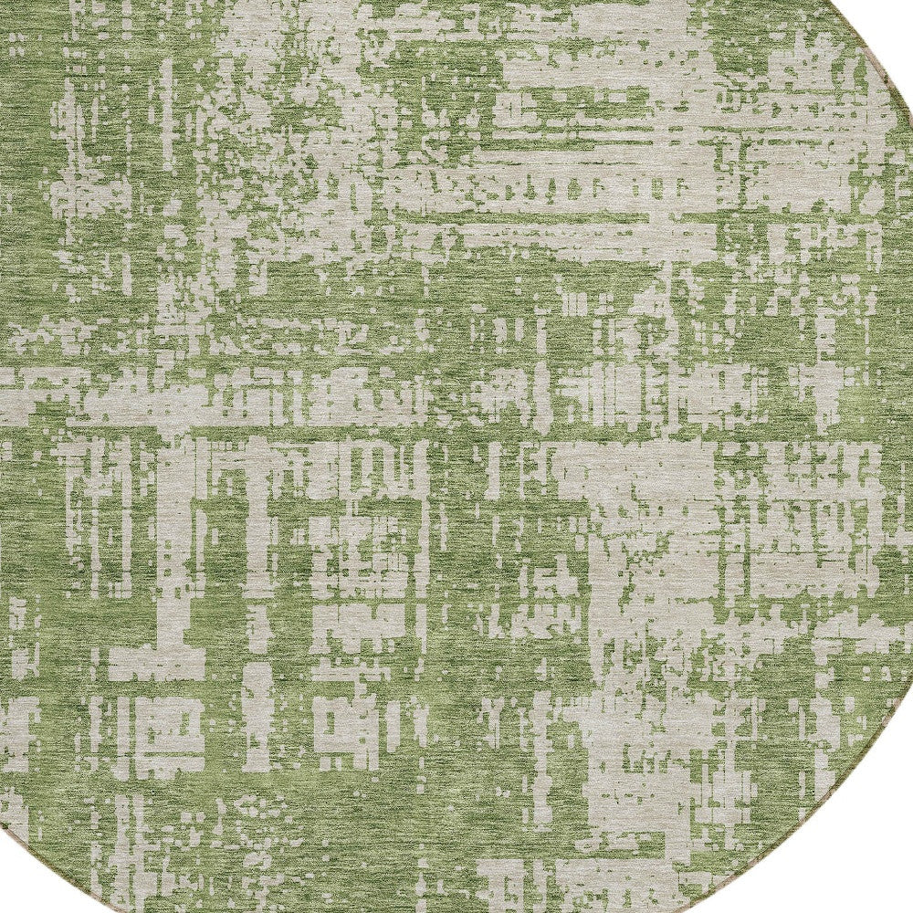 Tabselect Home Line 8' Green And Beige Round Abstract Washable Indoor Outdoor Area Rug