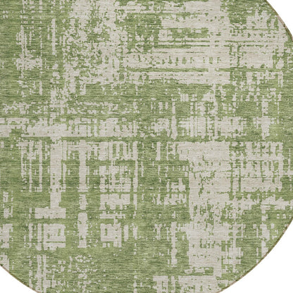 Tabselect Home Line 8' Green And Beige Round Abstract Washable Indoor Outdoor Area Rug