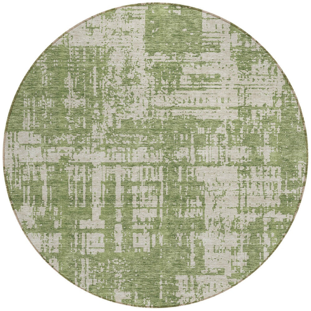 Tabselect Home Line 8' Green And Beige Round Abstract Washable Indoor Outdoor Area Rug