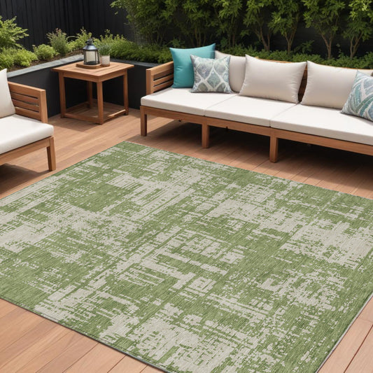 Tabselect Home Line 8' X 10' Green And Beige Abstract Washable Indoor Outdoor Area Rug