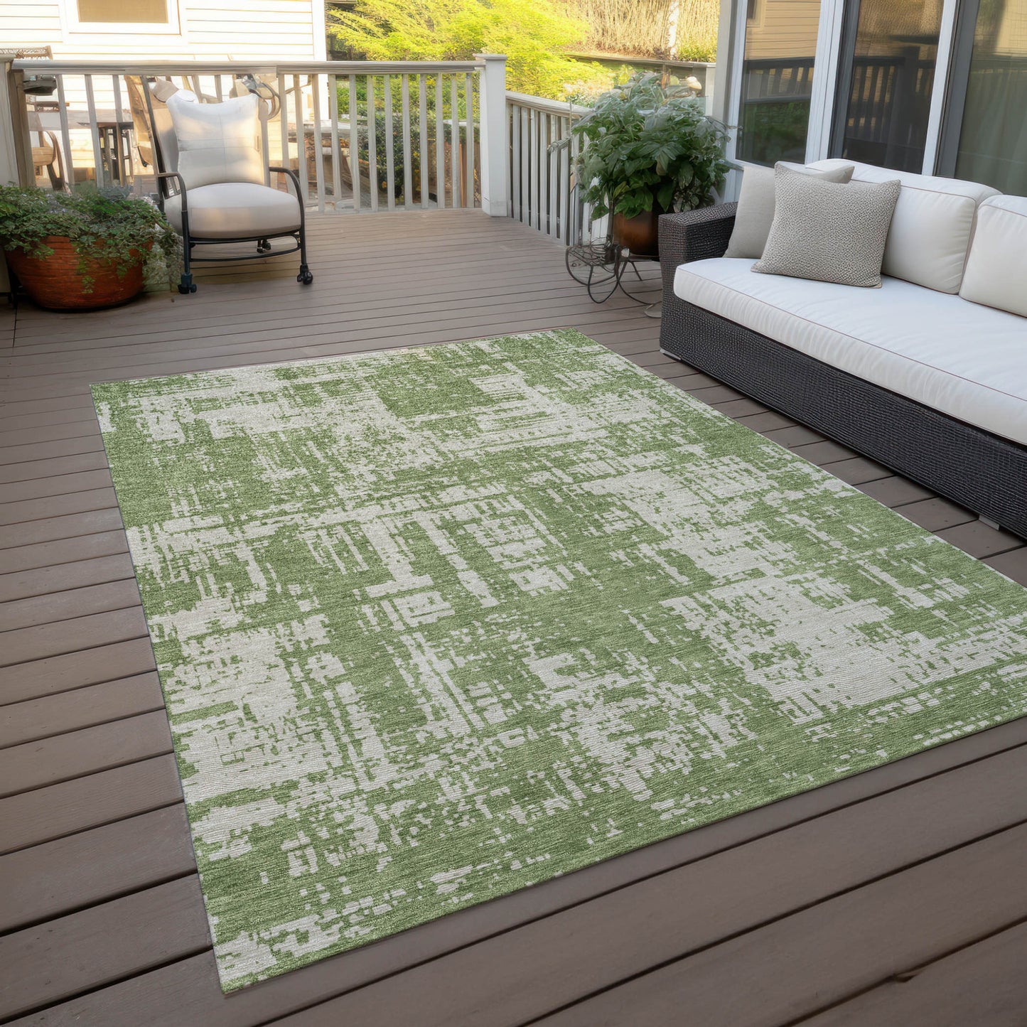 Tabselect Home Line 8' X 10' Green And Beige Abstract Washable Indoor Outdoor Area Rug