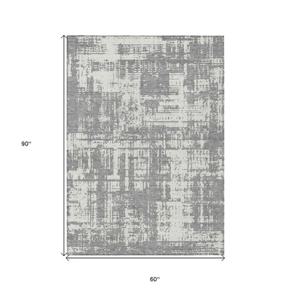 Tabselect Home Line 5' X 8' Gray And Ivory Abstract Washable Indoor Outdoor Area Rug