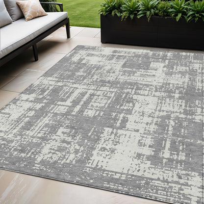Tabselect Home Line 5' X 8' Gray And Ivory Abstract Washable Indoor Outdoor Area Rug