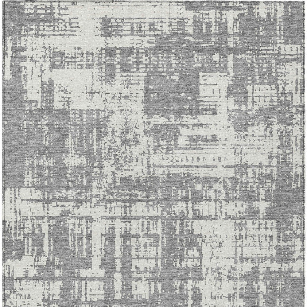 Tabselect Home Line 5' X 8' Gray And Ivory Abstract Washable Indoor Outdoor Area Rug
