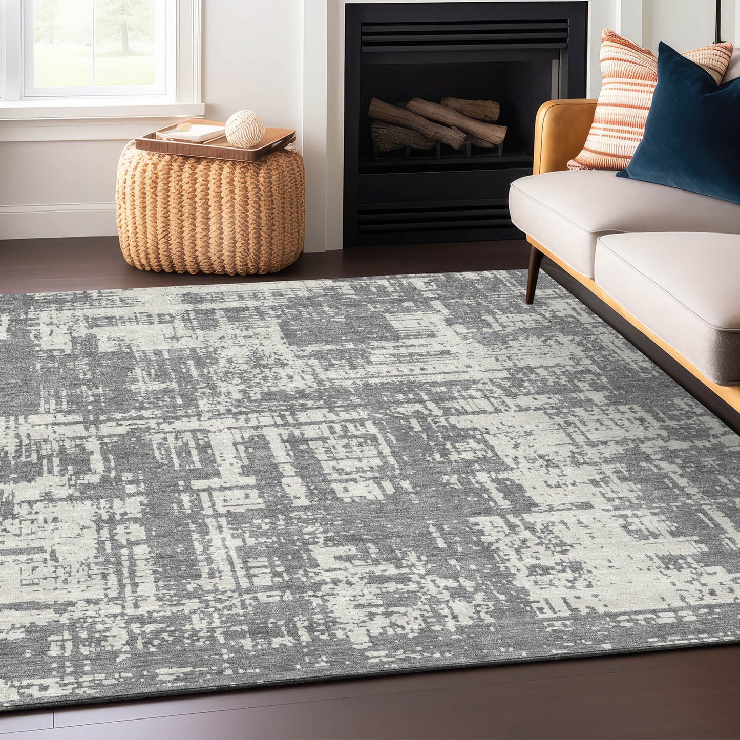 Tabselect Home Line 5' X 8' Gray And Ivory Abstract Washable Indoor Outdoor Area Rug