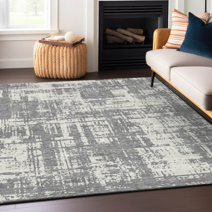 Tabselect Home Line 5' X 8' Gray And Ivory Abstract Washable Indoor Outdoor Area Rug