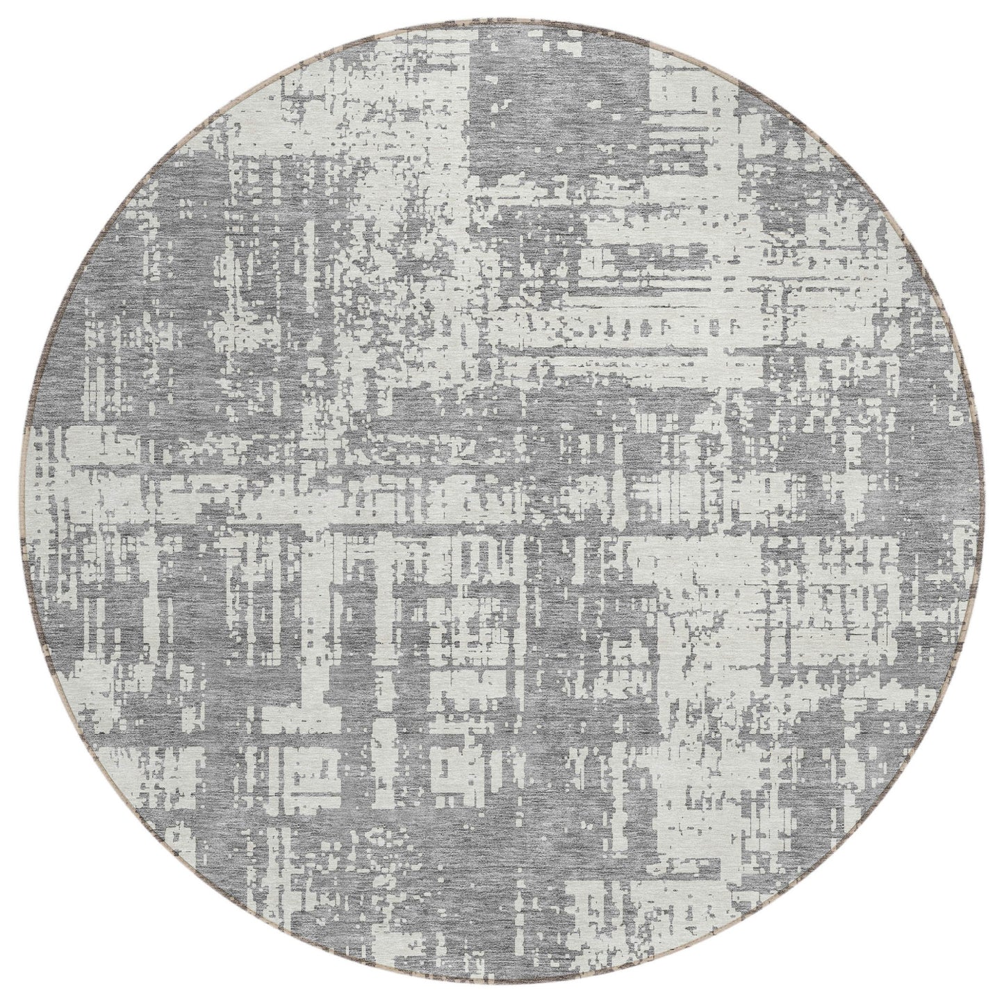 Tabselect Home Line 8' Gray And Ivory Round Abstract Washable Indoor Outdoor Area Rug