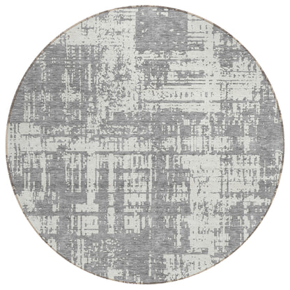 Tabselect Home Line 8' Gray And Ivory Round Abstract Washable Indoor Outdoor Area Rug