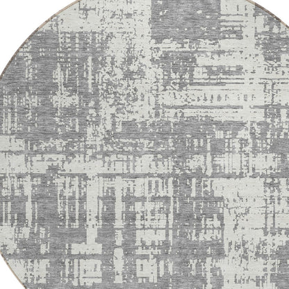 Tabselect Home Line 8' Gray And Ivory Round Abstract Washable Indoor Outdoor Area Rug