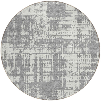 Tabselect Home Line 8' Gray And Ivory Round Abstract Washable Indoor Outdoor Area Rug