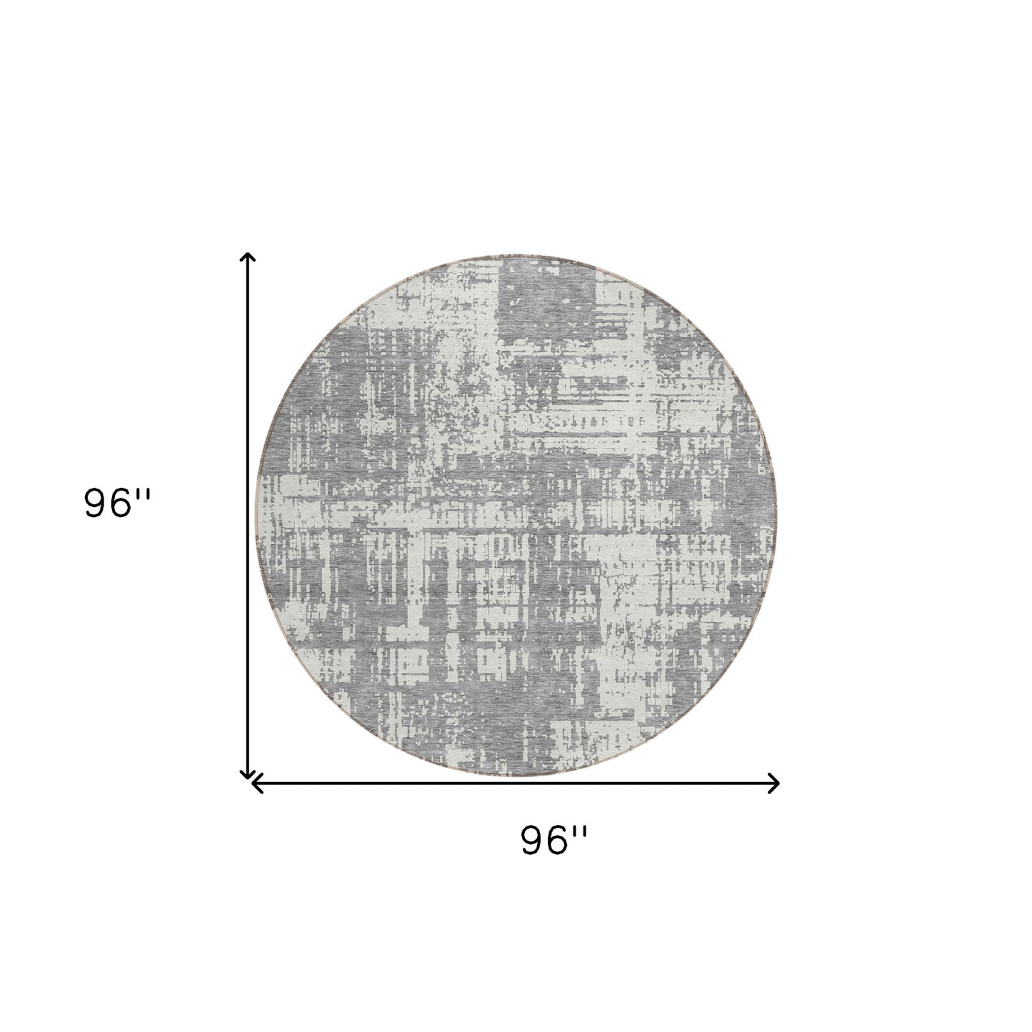 Tabselect Home Line 8' Gray And Ivory Round Abstract Washable Indoor Outdoor Area Rug