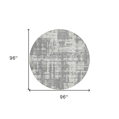 Tabselect Home Line 8' Gray And Ivory Round Abstract Washable Indoor Outdoor Area Rug