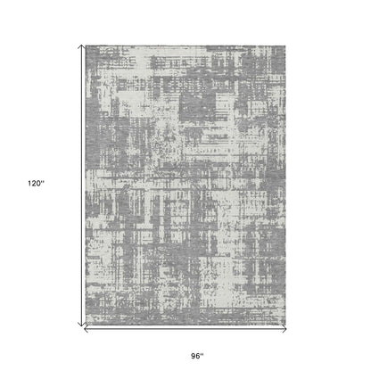 Tabselect Home Line 8' X 10' Gray And Ivory Abstract Washable Indoor Outdoor Area Rug
