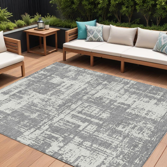Tabselect Home Line 8' X 10' Gray And Ivory Abstract Washable Indoor Outdoor Area Rug