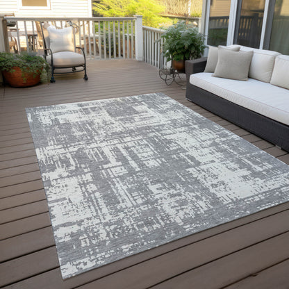 Tabselect Home Line 8' X 10' Gray And Ivory Abstract Washable Indoor Outdoor Area Rug