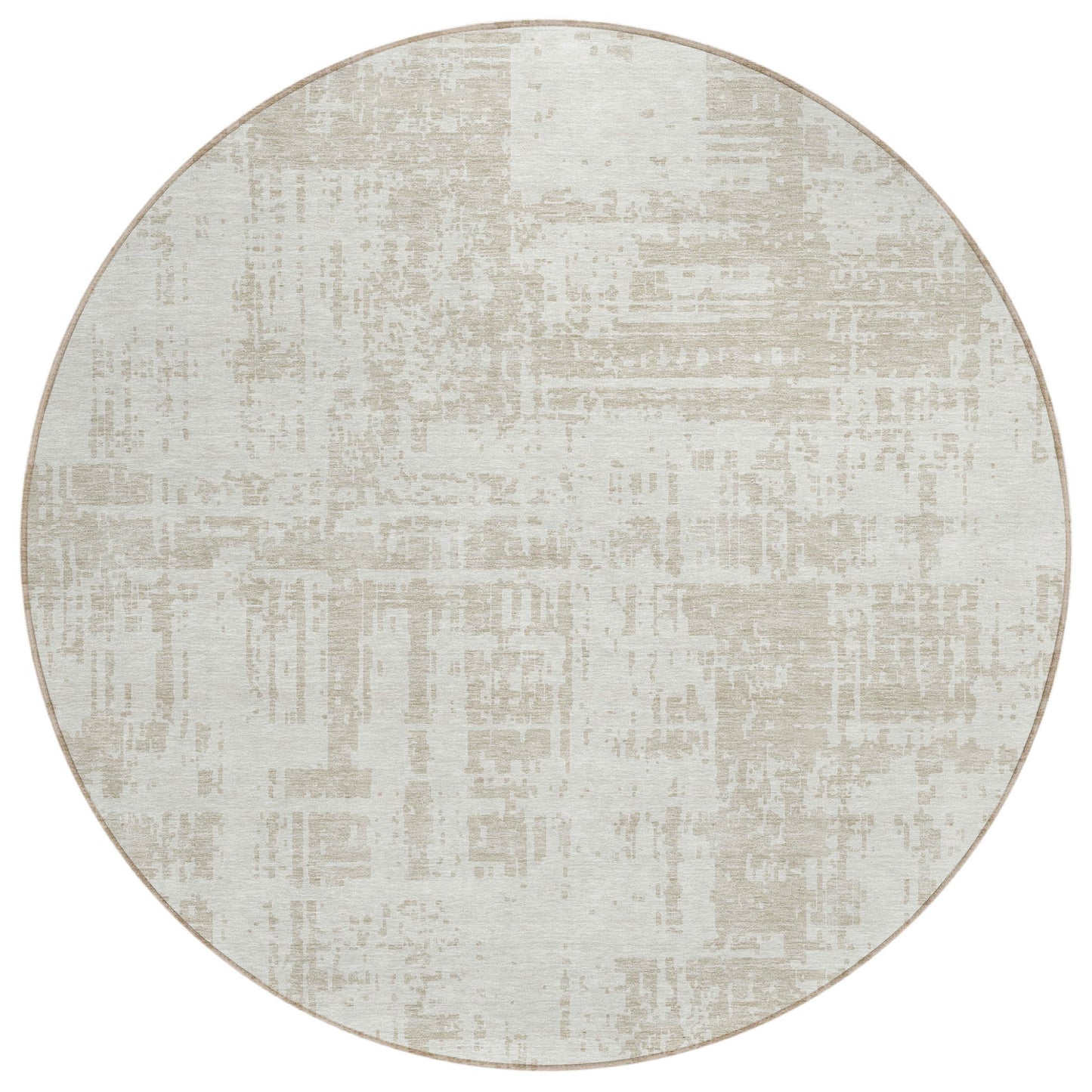 Tabselect Home Line 8' Ivory And Beige Round Abstract Washable Indoor Outdoor Area Rug