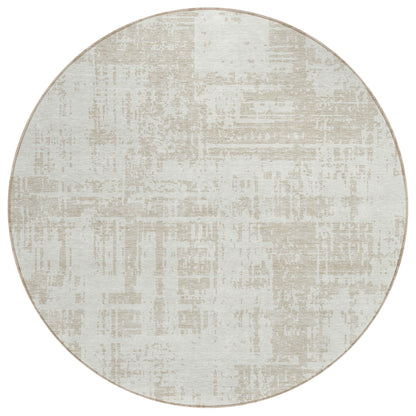 Tabselect Home Line 8' Ivory And Beige Round Abstract Washable Indoor Outdoor Area Rug