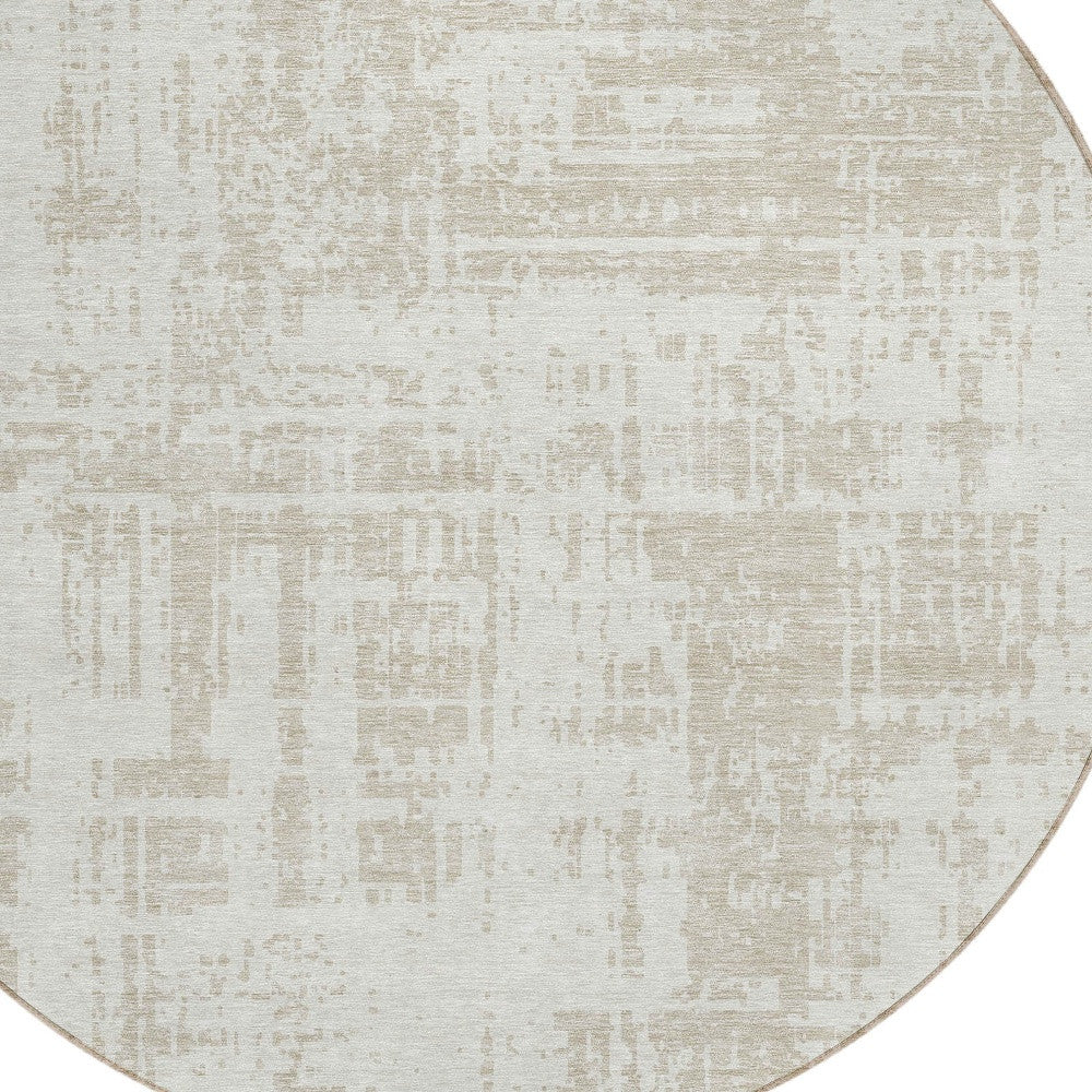 Tabselect Home Line 8' Ivory And Beige Round Abstract Washable Indoor Outdoor Area Rug