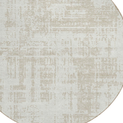 Tabselect Home Line 8' Ivory And Beige Round Abstract Washable Indoor Outdoor Area Rug