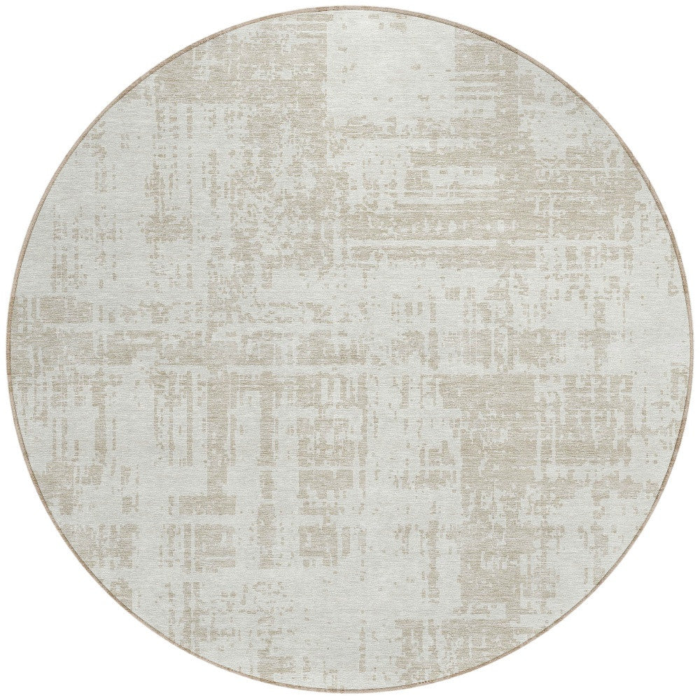 Tabselect Home Line 8' Ivory And Beige Round Abstract Washable Indoor Outdoor Area Rug