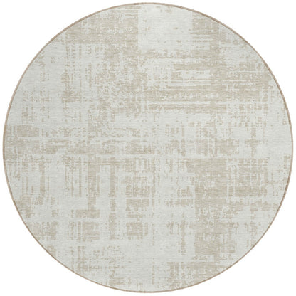 Tabselect Home Line 8' Ivory And Beige Round Abstract Washable Indoor Outdoor Area Rug