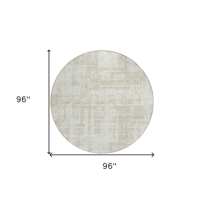 Tabselect Home Line 8' Ivory And Beige Round Abstract Washable Indoor Outdoor Area Rug