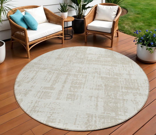Tabselect Home Line 8' Ivory And Beige Round Abstract Washable Indoor Outdoor Area Rug