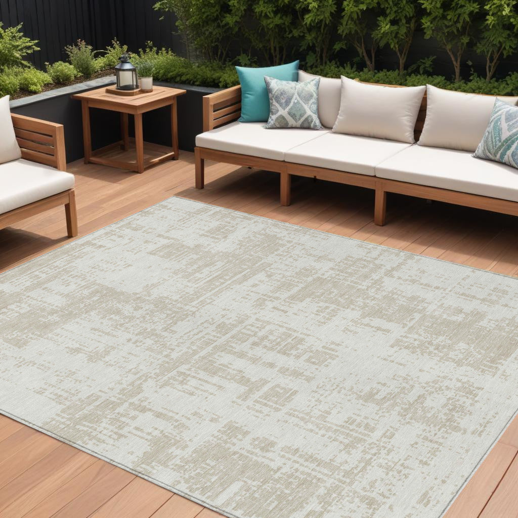 Tabselect Home Line 8' X 10' Ivory And Beige Abstract Washable Indoor Outdoor Area Rug