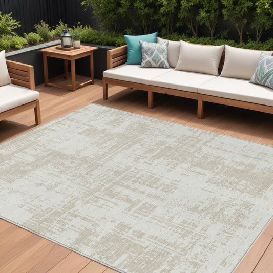 Tabselect Home Line 8' X 10' Ivory And Beige Abstract Washable Indoor Outdoor Area Rug