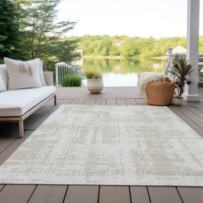 Tabselect Home Line 8' X 10' Ivory And Beige Abstract Washable Indoor Outdoor Area Rug
