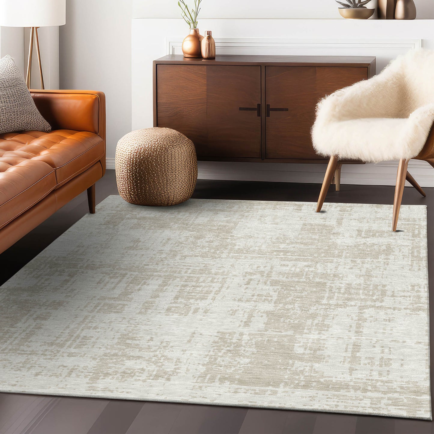 Tabselect Home Line 8' X 10' Ivory And Beige Abstract Washable Indoor Outdoor Area Rug