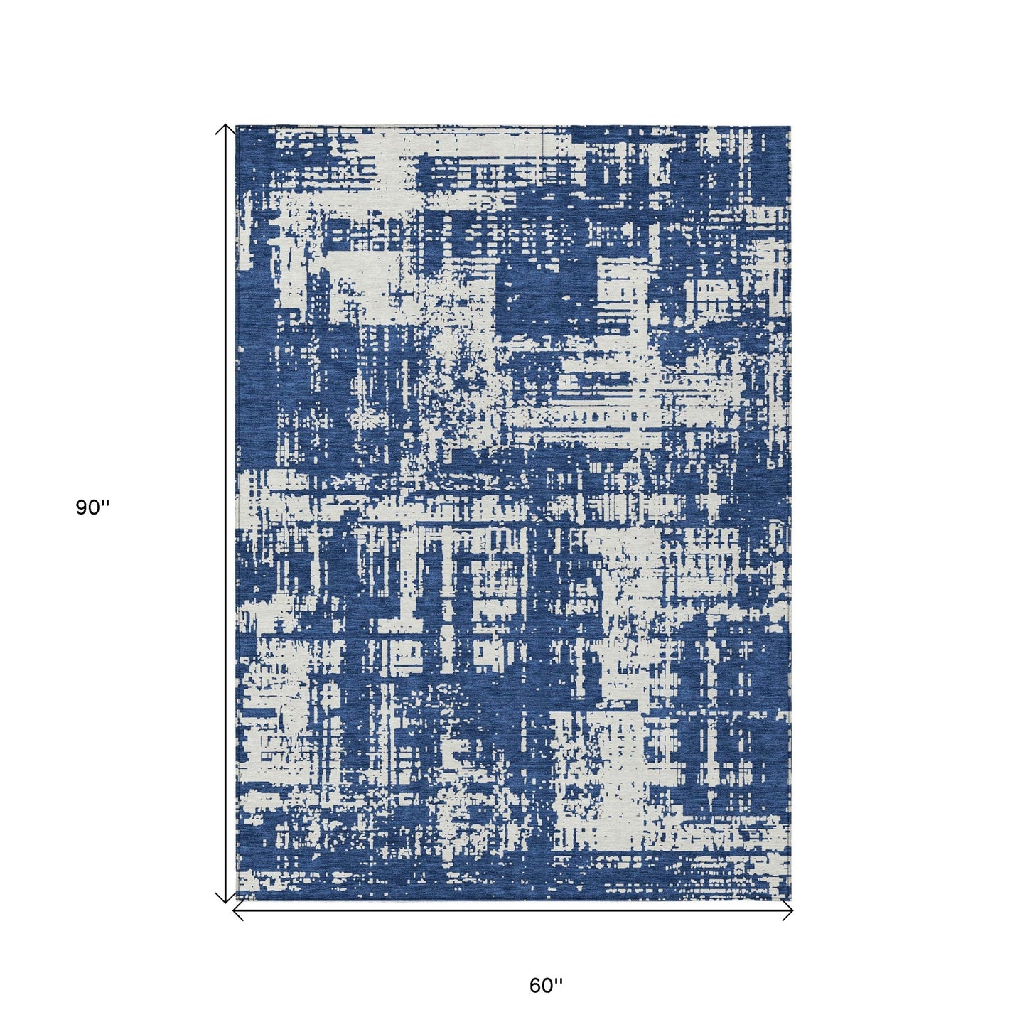 Tabselect Home Line 5' X 8' Navy Blue And Ivory Abstract Washable Indoor Outdoor Area Rug