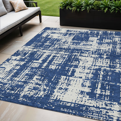 Tabselect Home Line 5' X 8' Navy Blue And Ivory Abstract Washable Indoor Outdoor Area Rug